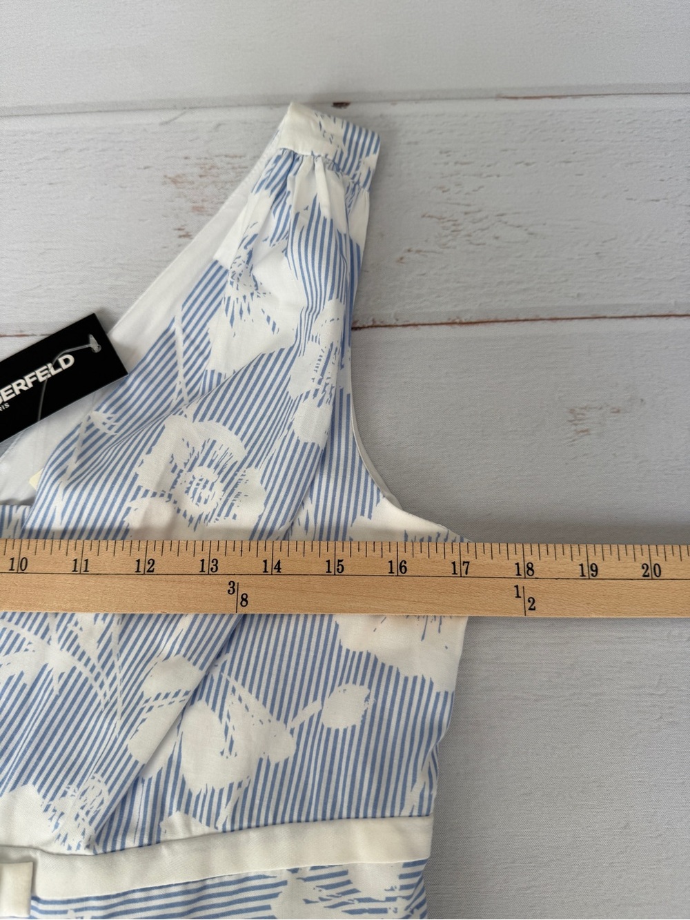 Karl Lagerfeld Paris Blue White Floral Fit & Flare Bow Cottagecore Dress Sz 8 - Picture 9 of 11